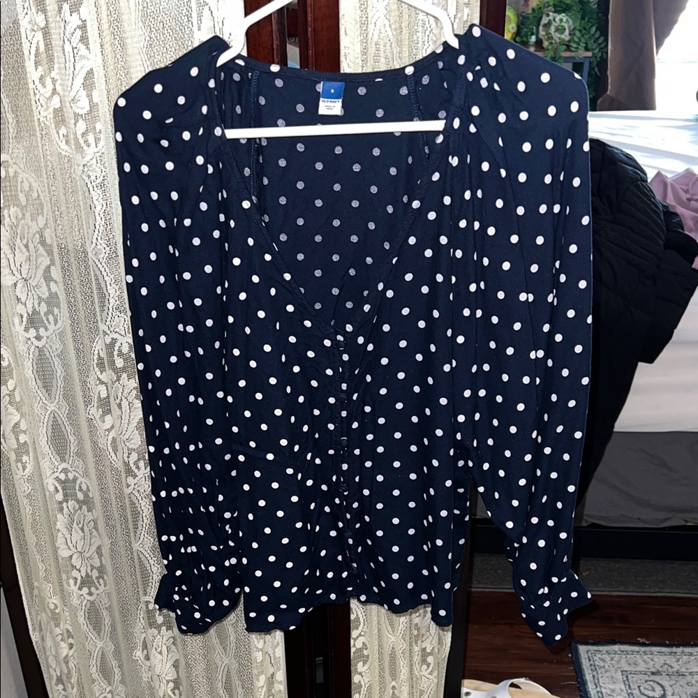 Old Navy Navy Blue Polka Dot Blouse